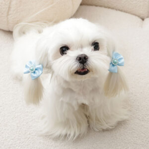 M-PETS Glam Rubber Band Bows with Pearl Blue, 2 Pack